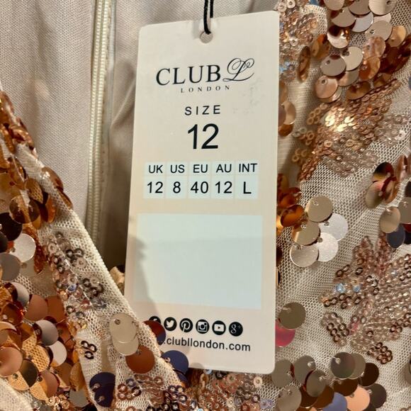 NWT Champagne, Rose Gold Sequin V-Neck Long Sleeve Mini Dress, Size 12 - Picture 6 of 10